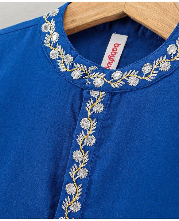 Babyhug Full Sleeves Kurta Pyjama Set with Embroidered Neckline - Navy White