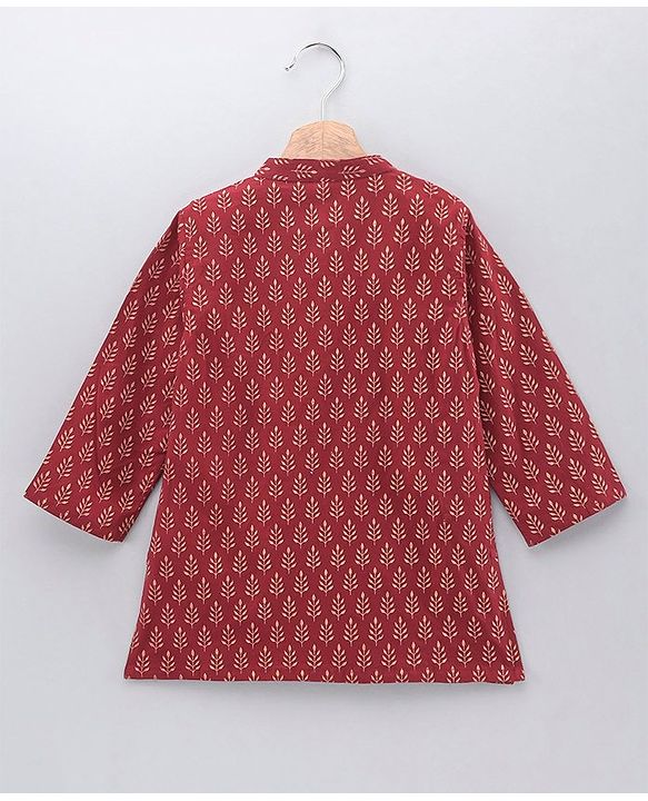Babyhug Full Sleeves All Over Printed Dhoti & Kurta Set - Maroon