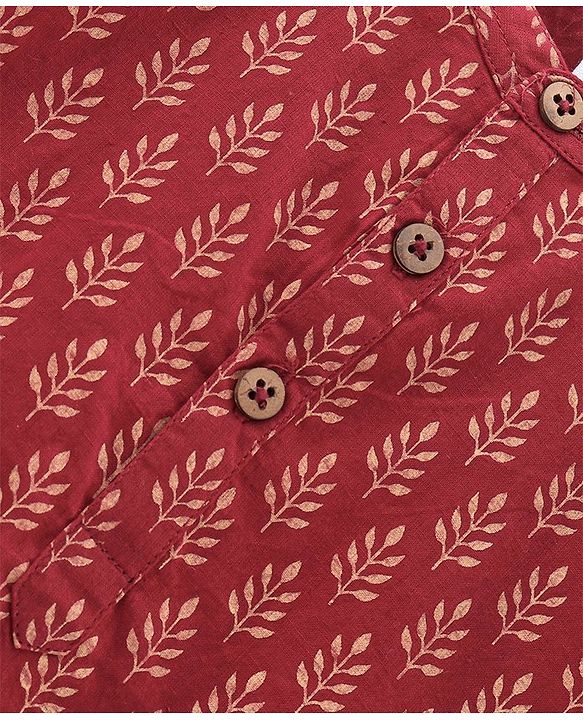 Babyhug Full Sleeves All Over Printed Dhoti & Kurta Set - Maroon