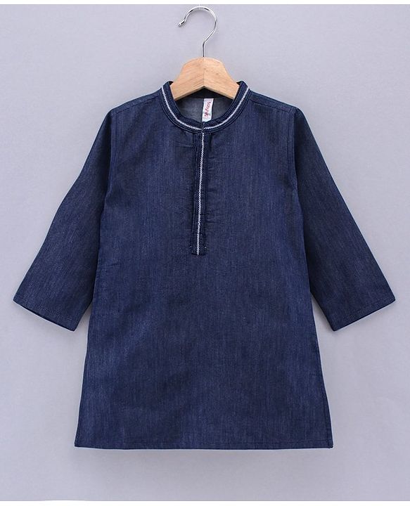 Babyhug Full Sleeves Solid Colour Kurta & Pyjama - Dark Blue White