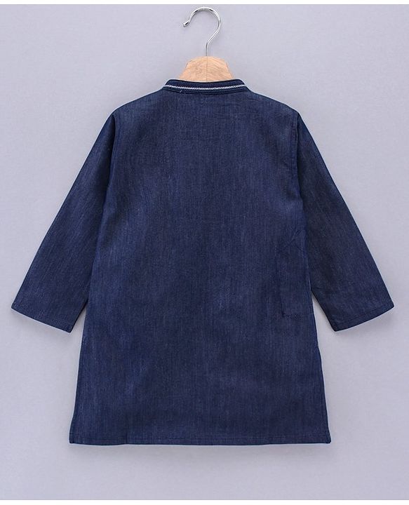 Babyhug Full Sleeves Solid Colour Kurta & Pyjama - Dark Blue White
