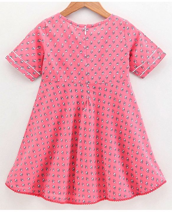 Babyhug Half Sleeves Kurti Churidar Set with Dupatta All Over Printed - Pink