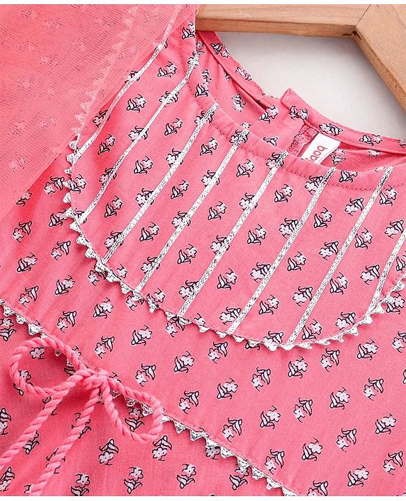 Babyhug Half Sleeves Kurti Churidar Set with Dupatta All Over Printed - Pink