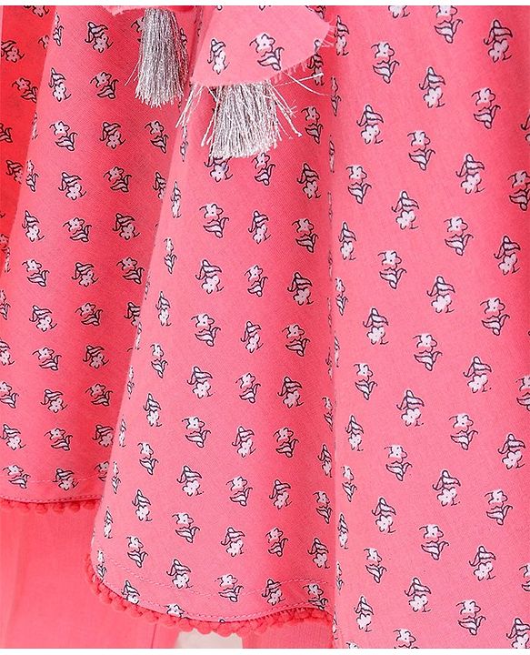 Babyhug Half Sleeves Kurti Churidar Set with Dupatta All Over Printed - Pink