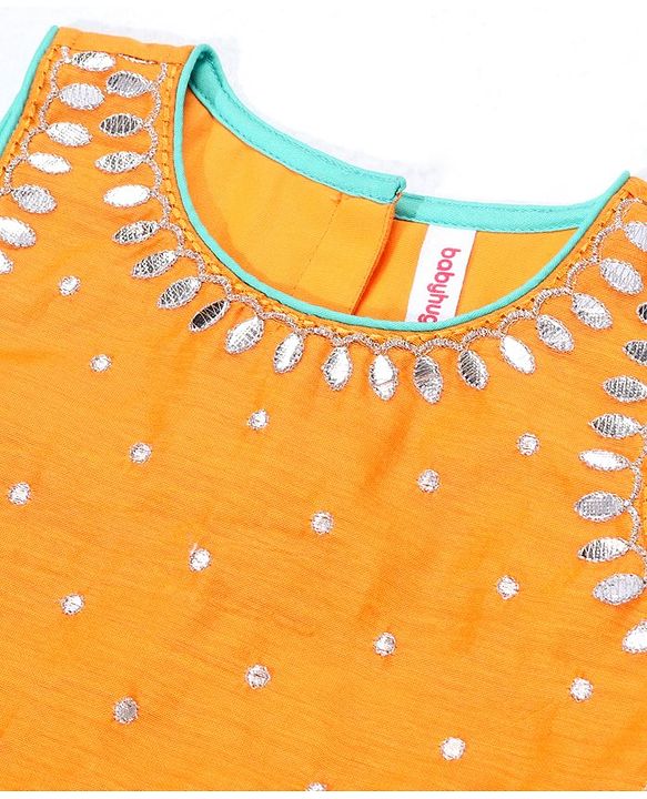 Babyhug Half Sleeves Sequined Choli & Flared Lehenga with Dupatta - Orange Aqua