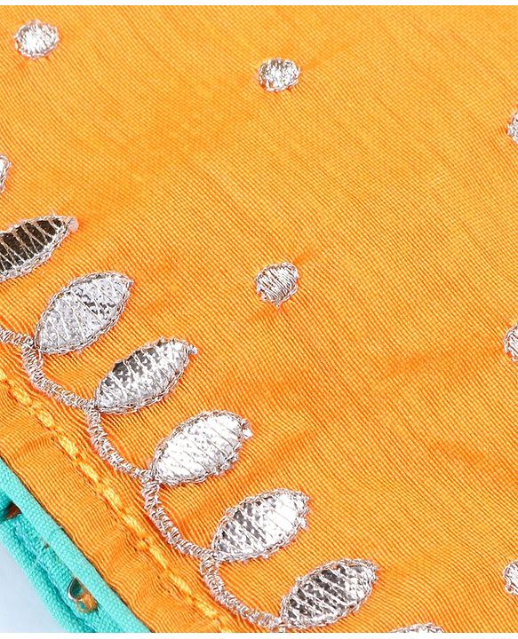 Babyhug Half Sleeves Sequined Choli & Flared Lehenga with Dupatta - Orange Aqua