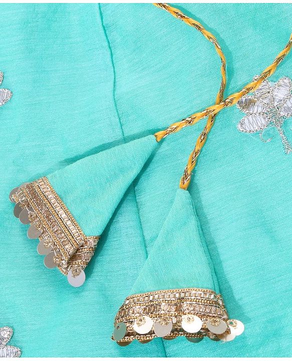 Babyhug Half Sleeves Sequined Choli & Flared Lehenga with Dupatta - Orange Aqua
