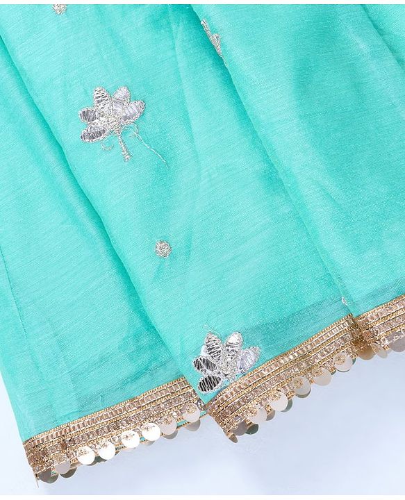 Babyhug Half Sleeves Sequined Choli & Flared Lehenga with Dupatta - Orange Aqua