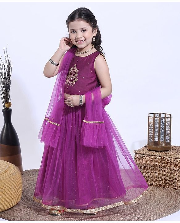Babyhug Sleeveless Choli & Lehenga with Dupatta - Purple