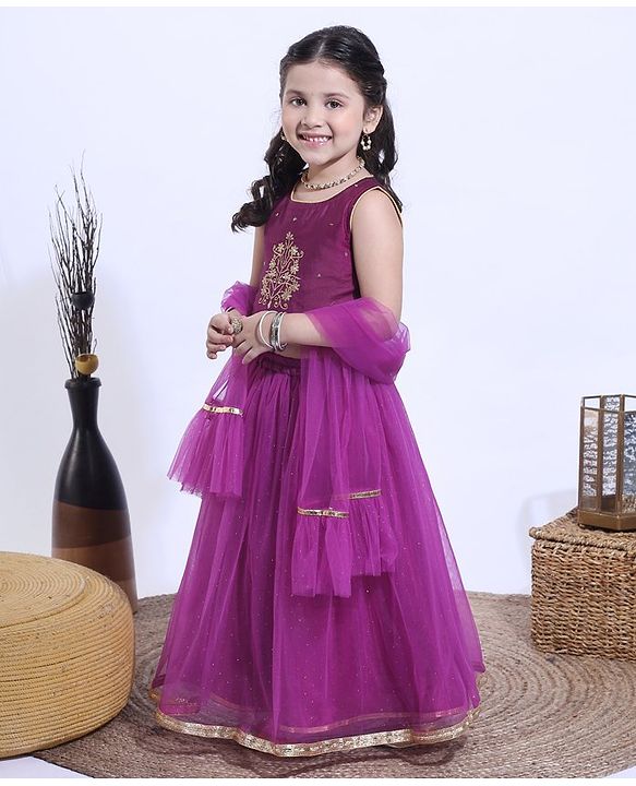 Babyhug Sleeveless Choli & Lehenga with Dupatta - Purple