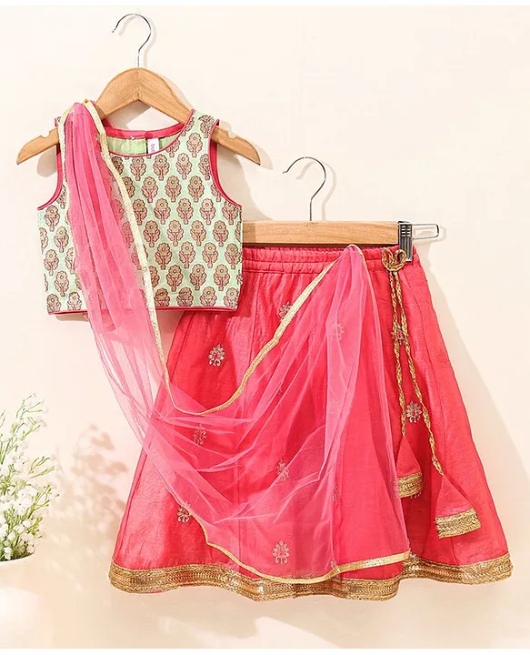 Buy Babyhug Half Sleeves Gajji Silk Choli with Embroidered Lehenga and  Dupatta Hot Pink for Girls (2-3Years) Online in India, Shop at FirstCry.com  - 14719042