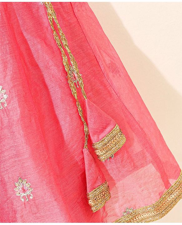 Babyhug Sleeveless Zari Embroidered Lehenga Choli With Dupatta - Fuschia Pink