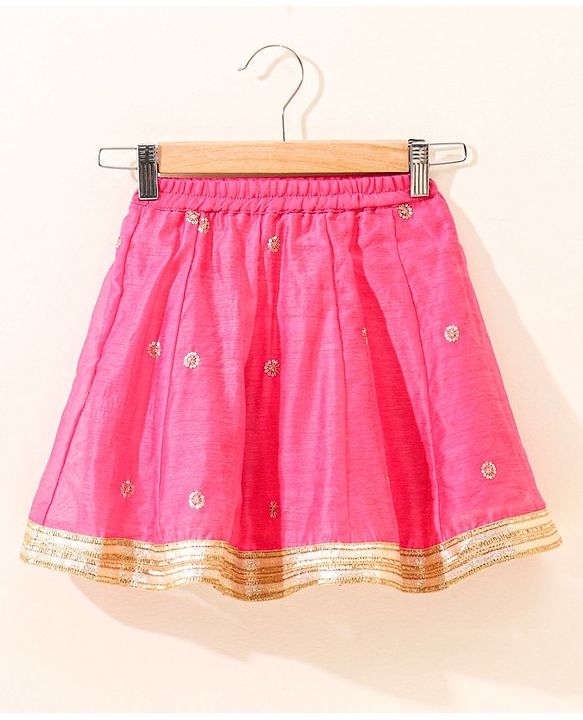 Babyhug Sleeveless Zari Embroidered Lehenga Choli With Dupatta - Fuschia Pink