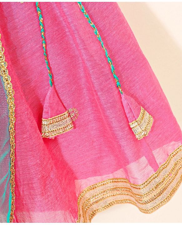 Babyhug Sleeveless Zari Embroidered Lehenga Choli With Dupatta - Fuschia Pink