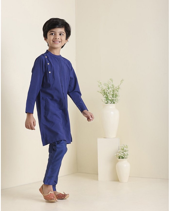 Babyhug Full Sleeves Solid Kurta Pyjama Set - Blue