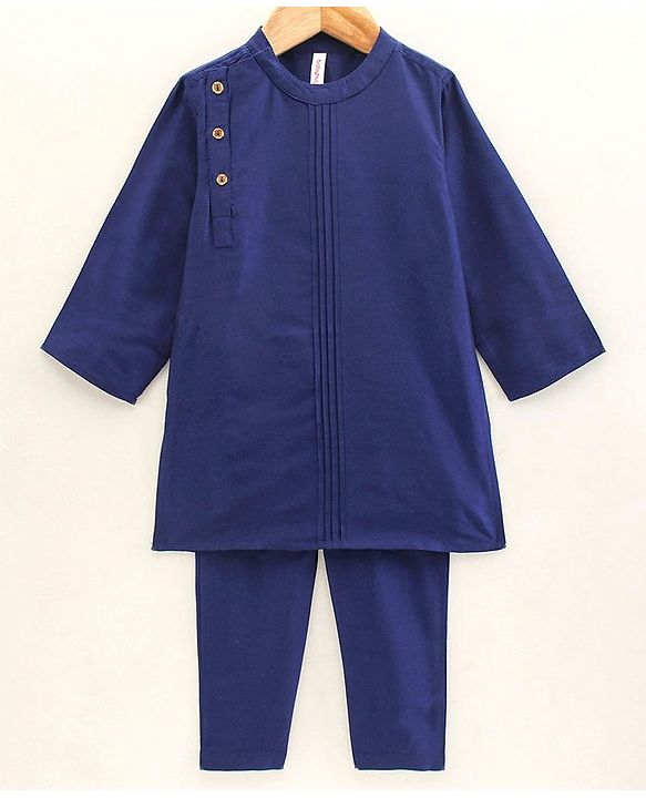 Babyhug Full Sleeves Solid Kurta Pyjama Set - Blue