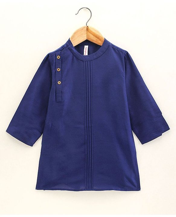 Babyhug Full Sleeves Solid Kurta Pyjama Set - Blue