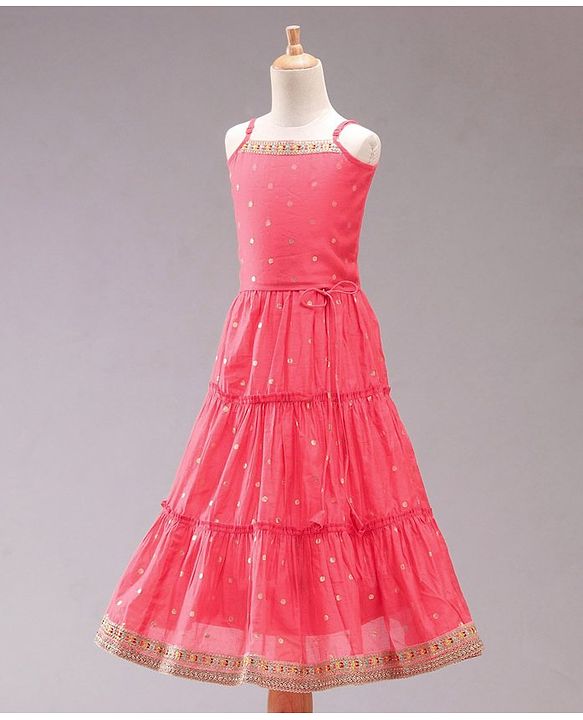 Babyhug Sleeveless Embroidered Choli Lehenga and Dupatta Set with Sequins - Coral