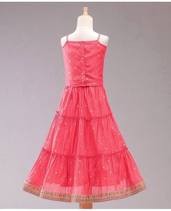 Babyhug Sleeveless Embroidered Choli Lehenga and Dupatta Set with Sequins - Coral