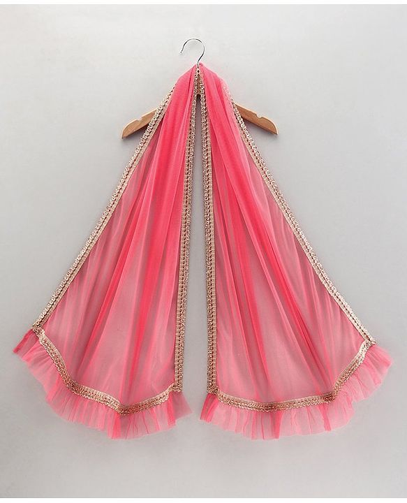 Babyhug Sleeveless Embroidered Choli Lehenga and Dupatta Set with Sequins - Coral