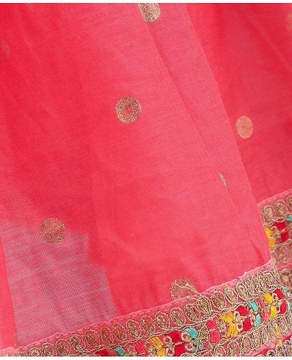 Babyhug Sleeveless Embroidered Choli Lehenga and Dupatta Set with Sequins - Coral