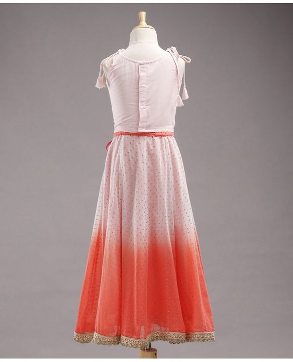 Babyhug Singlet Sleeves Embellished Choli and Shaded Lehenga with Bordered Dupatta - White Orange