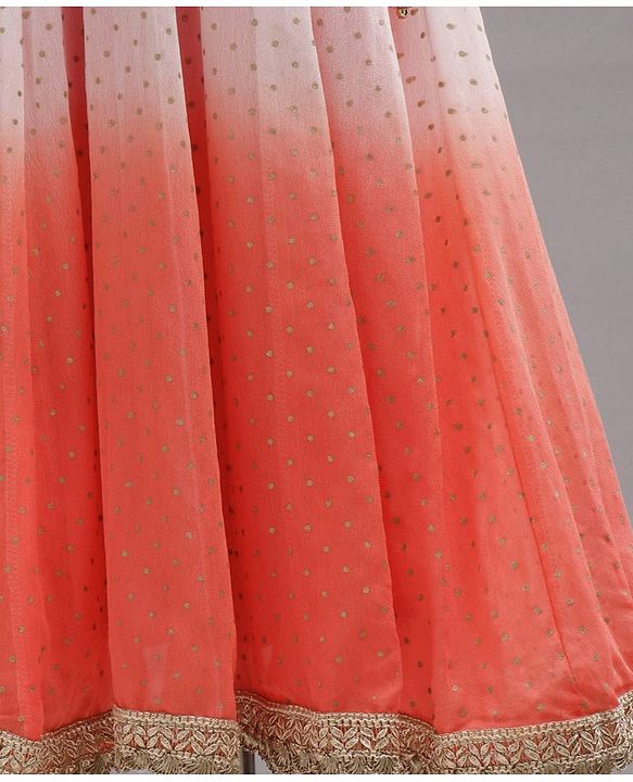 Babyhug Singlet Sleeves Embellished Choli and Shaded Lehenga with Bordered Dupatta - White Orange