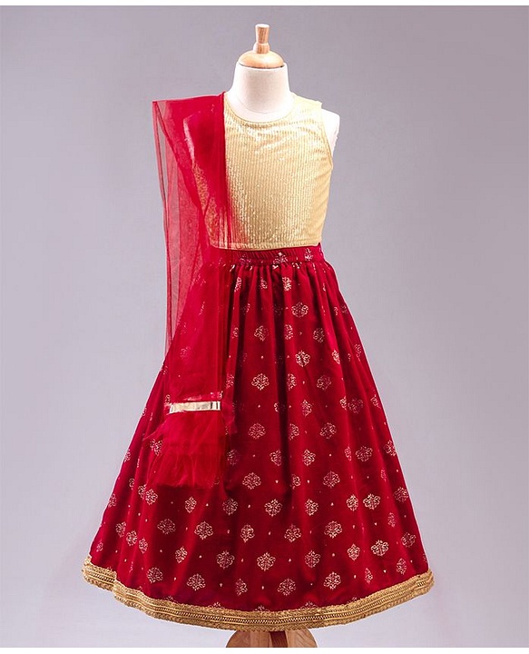 Babyhug Sleeveless Choli & Lehenga with Dupatta - Maroon