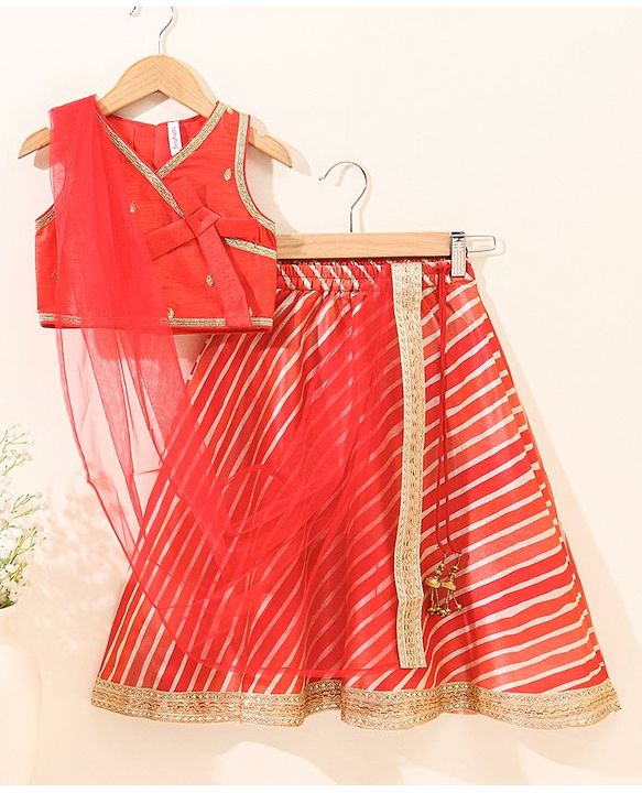 Babyhug Sleeveless Choli & Lehenga with Dupatta - Red