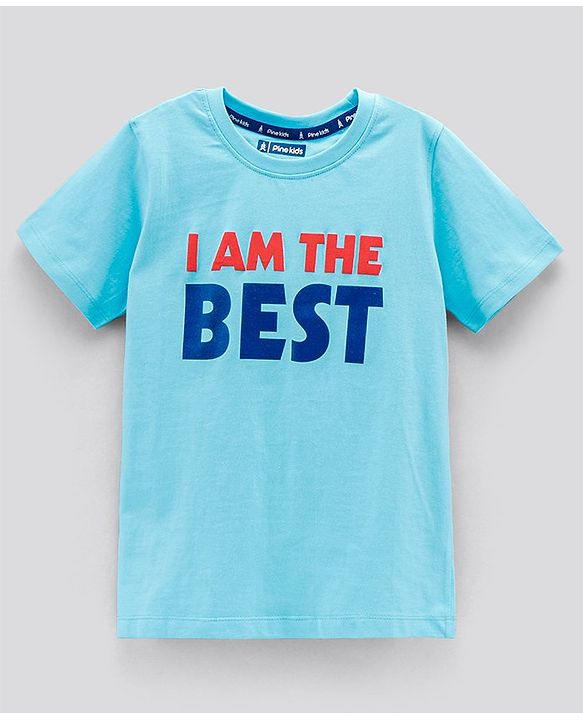 Pine Kids Biowashed Half Sleeves Tee Text Print - Blue