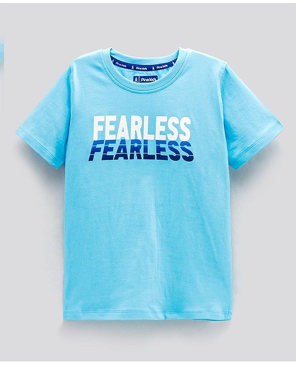 Pine Kids Half Sleeves Biowashed T-Shirt Text Print - Blue