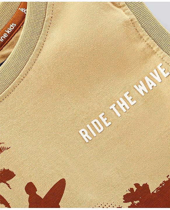 Pine Kids Sleeveless T-Shirt Beach Print - Brown
