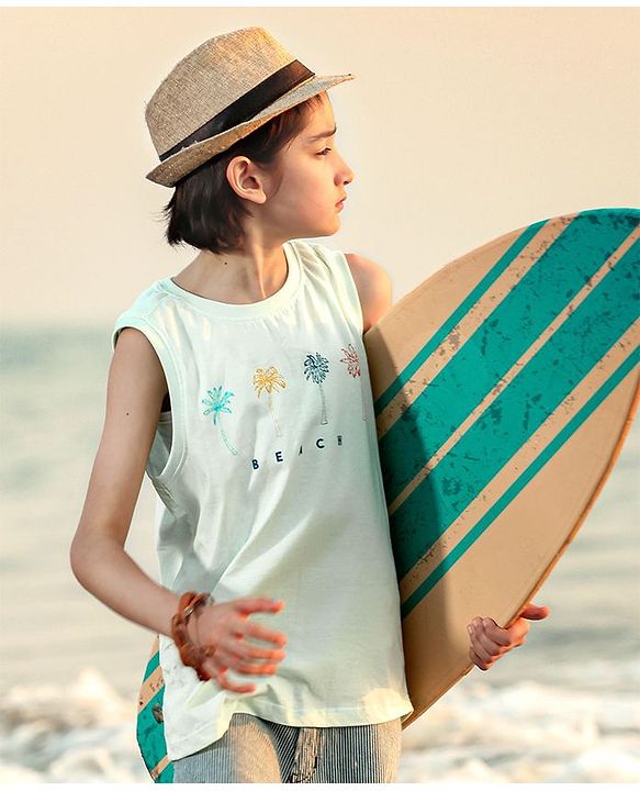 Pine Kids Sleeveless Bio Washed Printed Tee - Blue