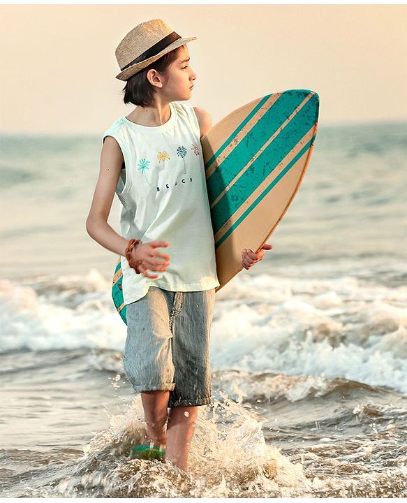 Pine Kids Sleeveless Bio Washed Printed Tee - Blue