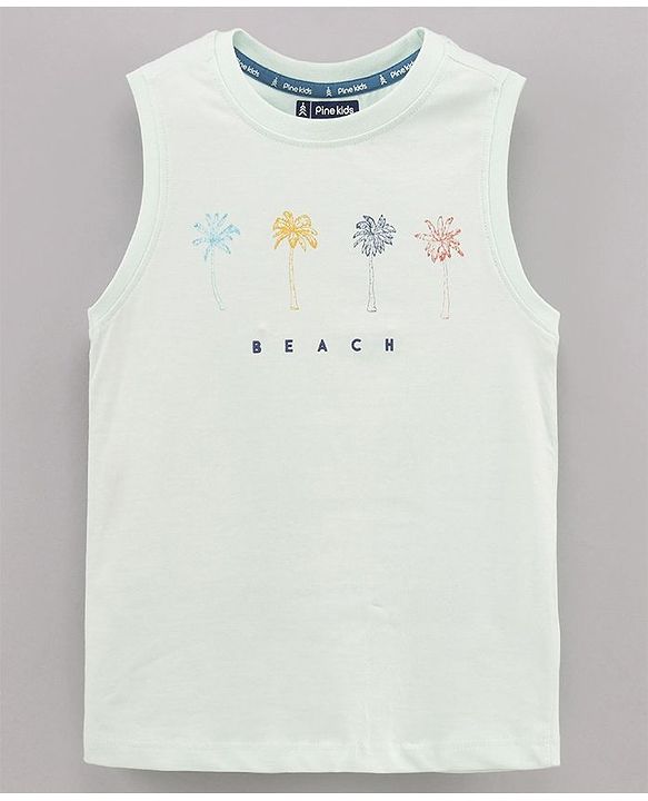 Pine Kids Sleeveless Bio Washed Printed Tee - Blue