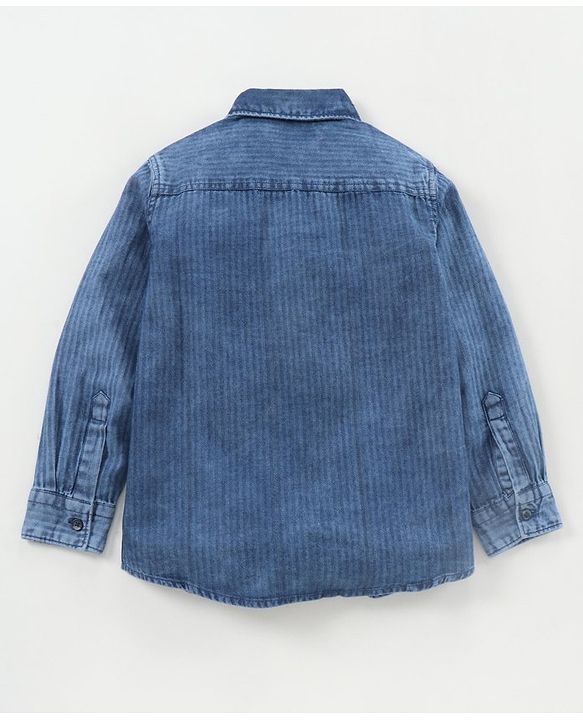 Pine Kids Full Sleeves Indigo Solid Shirt Enzyme Wash - Blue