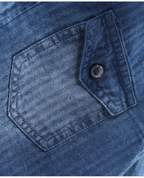 Pine Kids Full Sleeves Indigo Solid Shirt Enzyme Wash - Blue