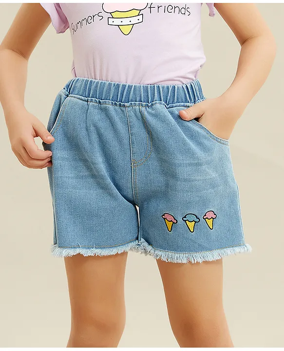 Girls Denim Shorts With Lace – Dales Clothing Inc