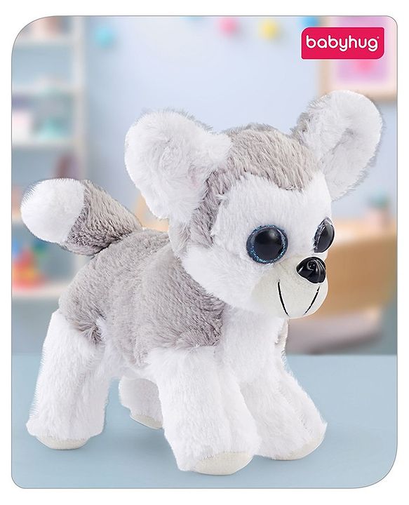 Babyhug Glittery Eyes Husky Dog Plush Toy | Soft, Cuddly Stuffed Animal For Kids | Perfect Birthday & Special Occasion Gift | Ideal Comfort Companion & Nursery Décor | White & Grey | BIS Certified