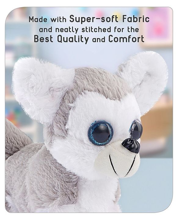 Babyhug Glittery Eyes Husky Dog Plush Toy | Soft, Cuddly Stuffed Animal For Kids | Perfect Birthday & Special Occasion Gift | Ideal Comfort Companion & Nursery Décor | White & Grey | BIS Certified