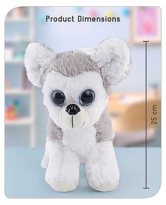 Babyhug Glittery Eyes Husky Dog Plush Toy | Soft, Cuddly Stuffed Animal For Kids | Perfect Birthday & Special Occasion Gift | Ideal Comfort Companion & Nursery Décor | White & Grey | BIS Certified