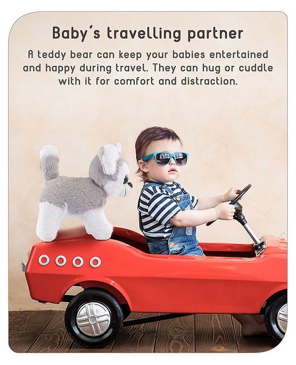 Babyhug Glittery Eyes Husky Dog Plush Toy | Soft, Cuddly Stuffed Animal For Kids | Perfect Birthday & Special Occasion Gift | Ideal Comfort Companion & Nursery Décor | White & Grey | BIS Certified