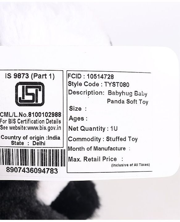 Babyhug Baby Panda Soft Toy - Height 20 cm