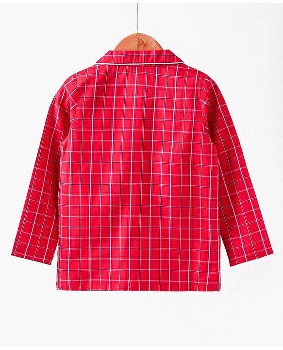 Babyhug Full Sleeves Woven Checked Shirt & Pyjama Set - Red