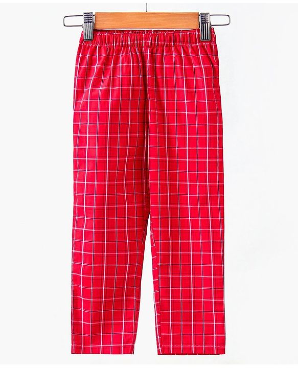 Babyhug Full Sleeves Woven Checked Shirt & Pyjama Set - Red