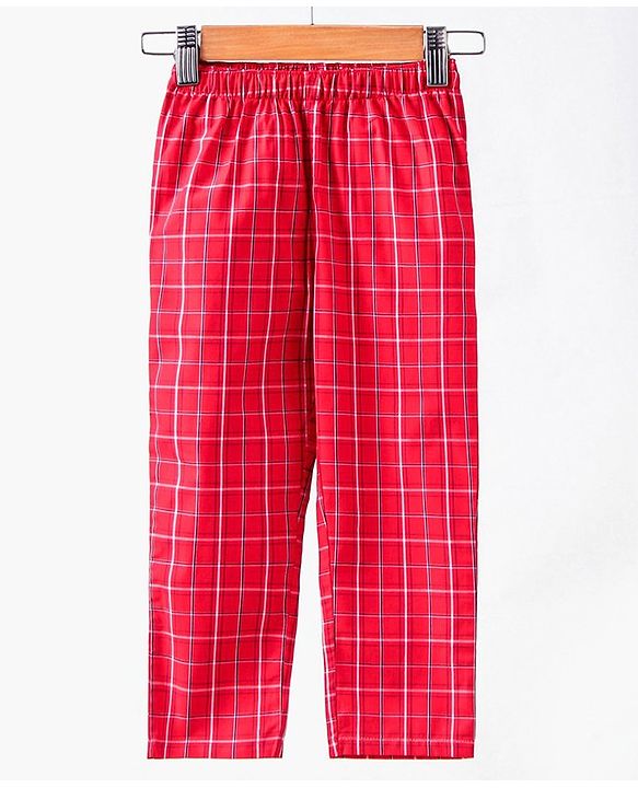 Babyhug Full Sleeves Woven Checked Shirt & Pyjama Set - Red