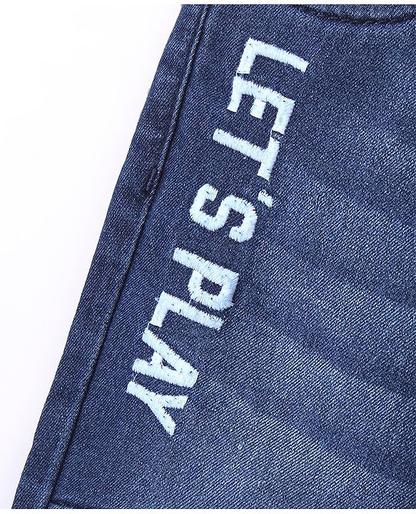 Babyhug Full Length Washed Jeans With Drawstring Text Print - Blue