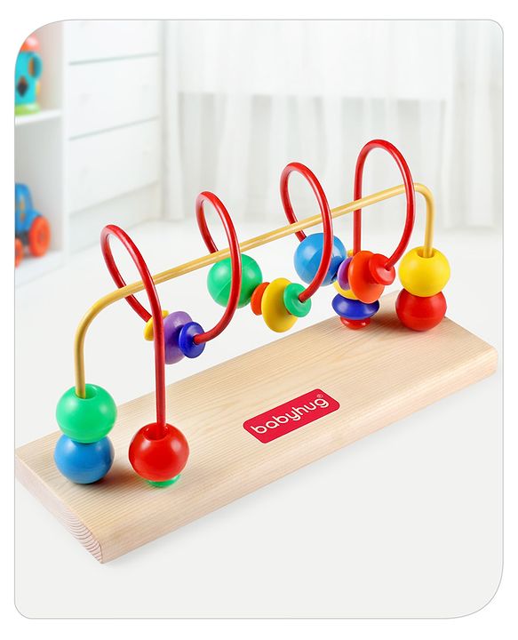 Babyhug Wooden Classic Beads Maze - Multicolor | Montessori Wooden Activity Toy | Helps Develop Fine Motor Skills & Hand-Eye Coordination | Ideal for Toddlers | BIS Certified