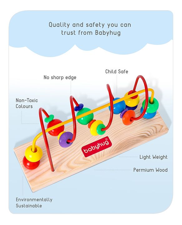 Babyhug Wooden Classic Beads Maze - Multicolor | Montessori Wooden Activity Toy | Helps Develop Fine Motor Skills & Hand-Eye Coordination | Ideal for Toddlers | BIS Certified