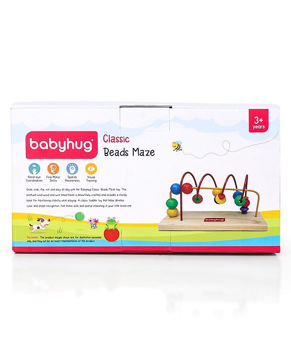 Babyhug Wooden Classic Beads Maze - Multicolor | Montessori Wooden Activity Toy | Helps Develop Fine Motor Skills & Hand-Eye Coordination | Ideal for Toddlers | BIS Certified